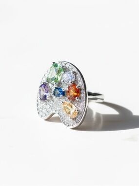 SILVER PALETTE COLORFUL CZ ADJUSTABLE RING